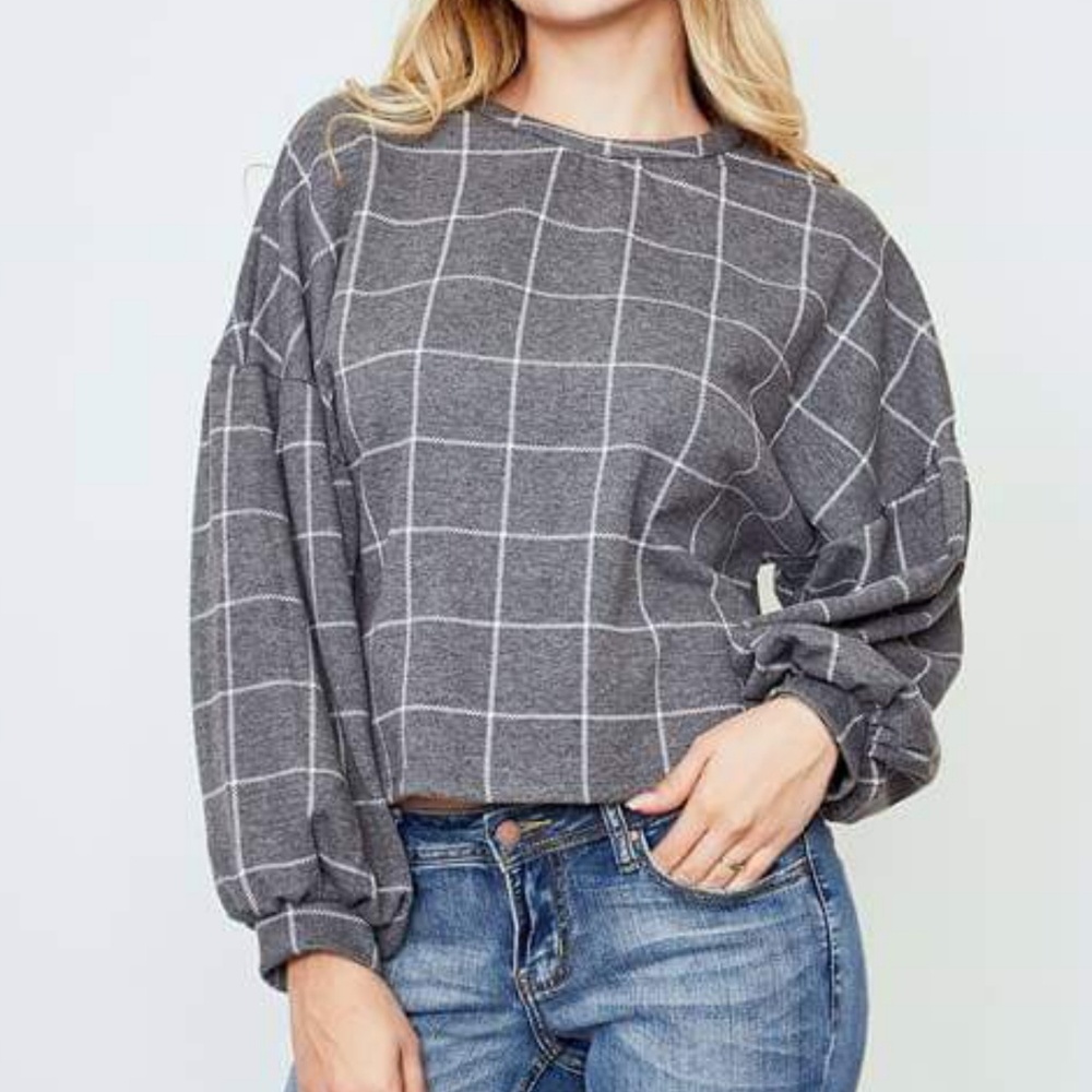 Office Gossip Gray Plaid Sweater Top